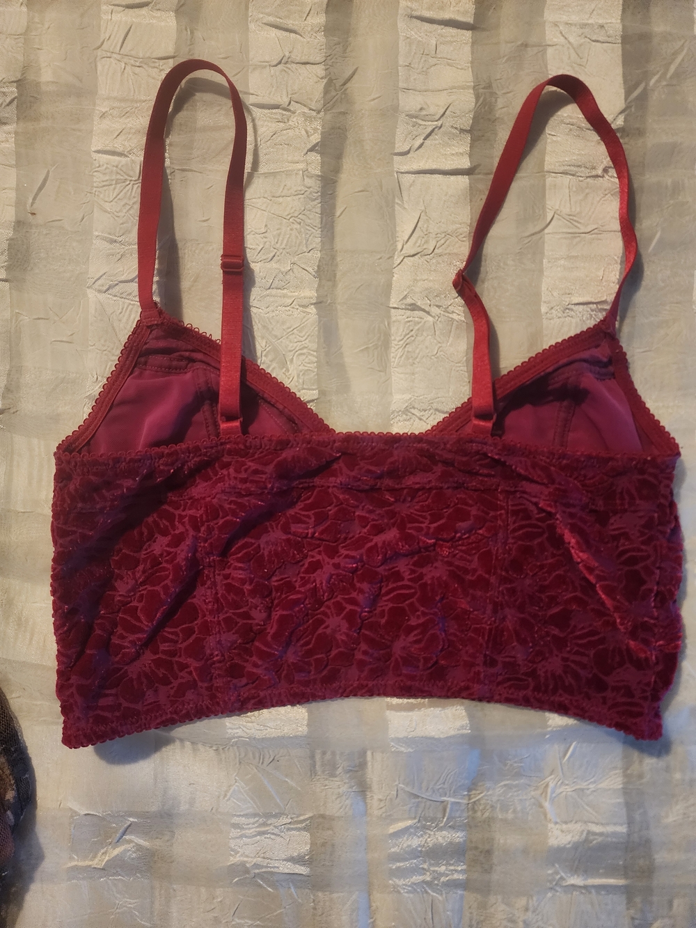 EUC!! Free People Velvet Floral Lace Bralette in Deep Wine XS